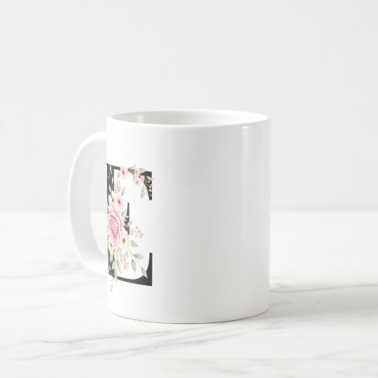 Mug Elegant Alphabet Coffee Cup with Pink Rose Design (Devant gauche)