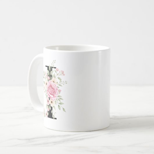 Mug Elegant Alphabet Coffee Cup with Pink Rose Design (Devant gauche)
