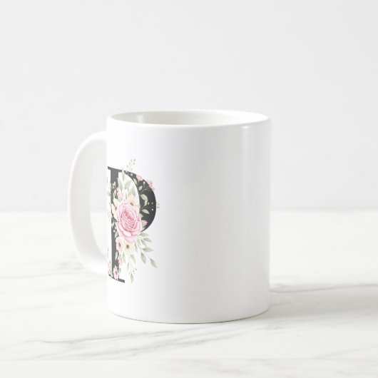 Mug Elegant Alphabet Coffee Cup with Pink Rose Design (Devant gauche)