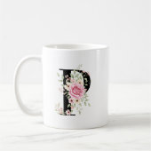 Mug Elegant Alphabet Coffee Cup with Pink Rose Design (Gauche)