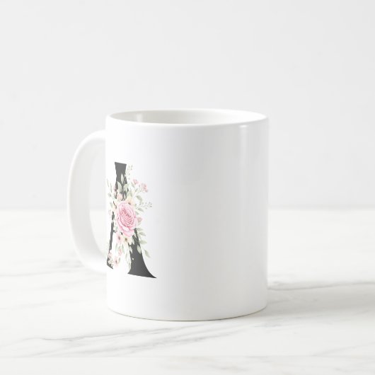 Mug Elegant Alphabet Coffee Cup with Pink Rose Design (Devant gauche)