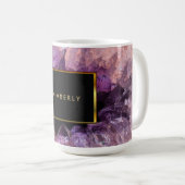 Mug Élégant améthyste violet gemstone geode monogrammé (Devant droit)
