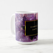 Mug Élégant améthyste violet gemstone geode monogrammé (Devant gauche)