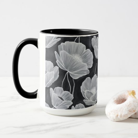 Mug Elegant and Whimsical Poppies (Avec donut)
