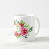 Mug Elégant aquarelle bouquet floral Monogramme (Devant droit)