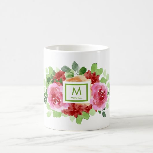 Mug Elégant aquarelle bouquet floral Monogramme (Centre)