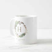 Mug Élégant aquarelle de Noël monogramme de couronne (Devant gauche)