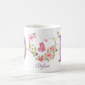 Mug Elégant aquarelle papillon floral Monogramme D (Centre)