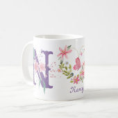Mug Elégant aquarelle papillon floral Monogramme N (Devant gauche)