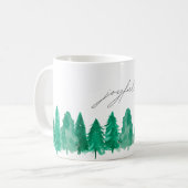Mug Elégant Aquarelle Pine Arbres Joyeux Noël (Devant gauche)
