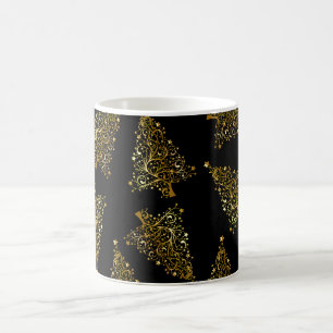 Mug Élégant arbre de Noël moderne motif or noir