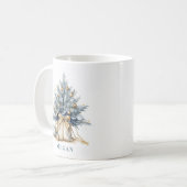 Mug Elégant arbre de Noël personnalisé or bleu aquarel (Devant gauche)
