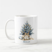 Mug Elégant arbre de Noël personnalisé or bleu aquarel (Gauche)
