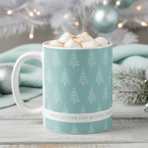 Mug Élégant Arbres de Noël Blanc Et Vert-Bleu Clair