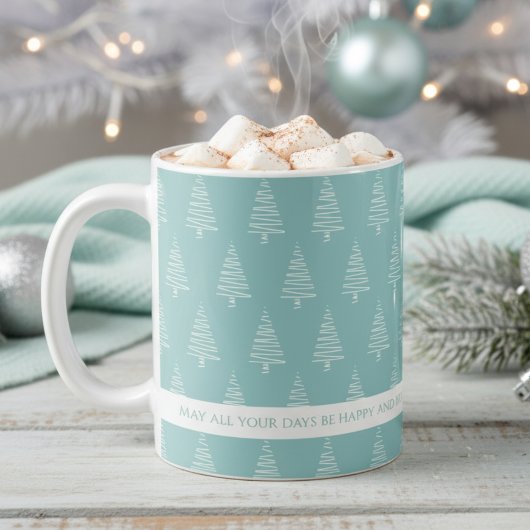 Mug Élégant Arbres de Noël Blanc Et Vert-Bleu Clair