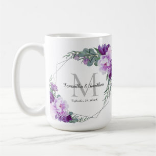 Mug Élégant Argent & Purple Floral Mariage Keepsaké