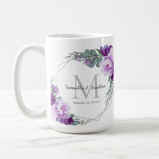 Mug Élégant Argent & Purple Floral Mariage Keepsaké (Gauche)