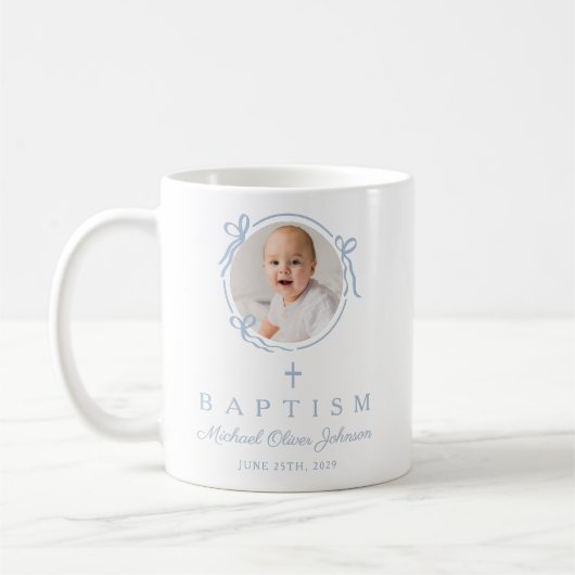 Mug Elegant Baby Blue Boy Photo Baptism (Gauche)