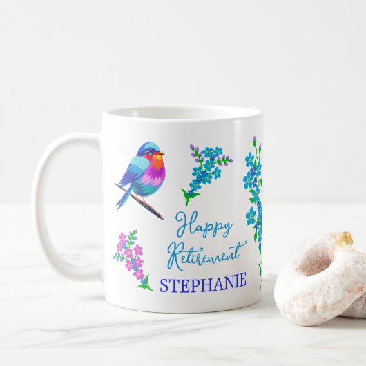Mug Elegant Bird Oubliez Moi Pas Floral Bonne Retraite (Avec donut)