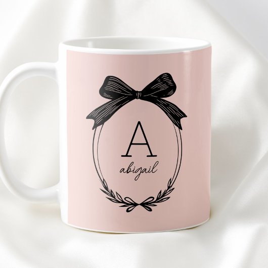 Mug Elegant Black Bow Initial Chic Blush Pink Monogram
