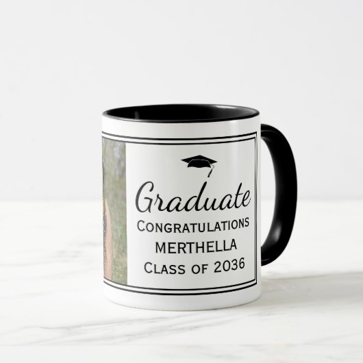 Mug élégant Black Custom Photo Graduation (Devant droit)