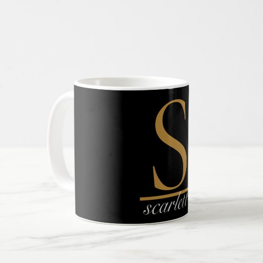 Mug Elegant Black Gold Monogram Girly Script Stylish (Devant gauche)