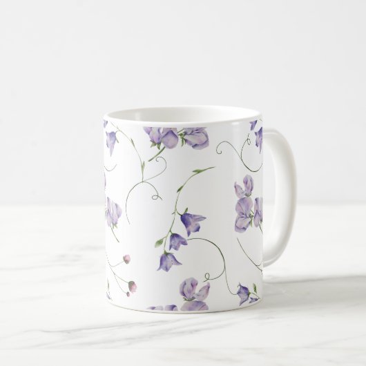 Mug Élégant blanc chic violet floral (Devant droit)