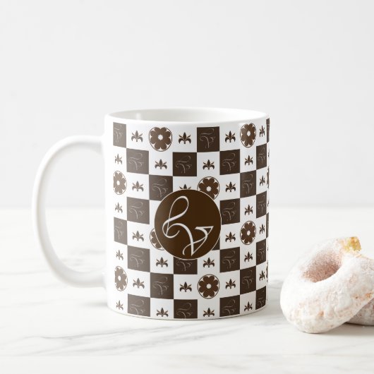 Mug Elégant blanc et Brown Motif À damiers (Avec donut)