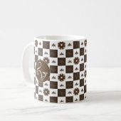 Mug Elégant blanc et Brown Motif À damiers (Devant gauche)