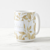 Mug Elégant Blanc Or Feuille verdure Botanique (Devant droit)