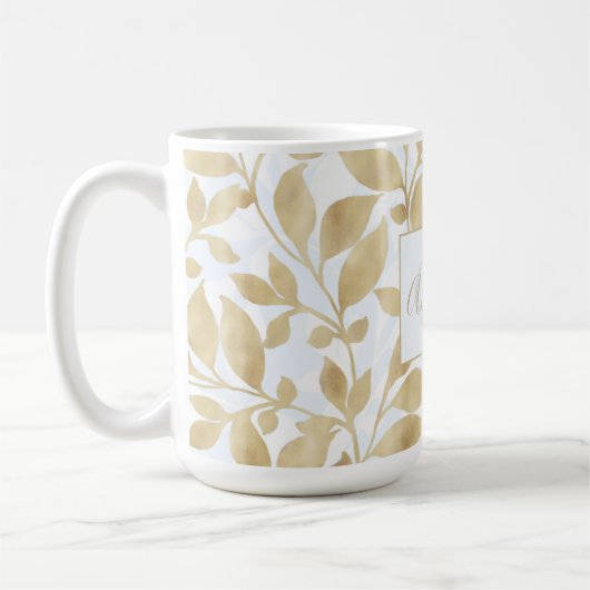Mug Elégant Blanc Or Feuille verdure Botanique (Gauche)