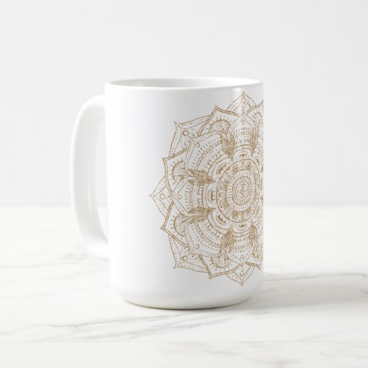 Mug Elégant blanc & or Mandala conception main dessiné (Devant gauche)