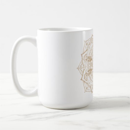 Mug Elégant blanc & or Mandala conception main dessiné (Gauche)