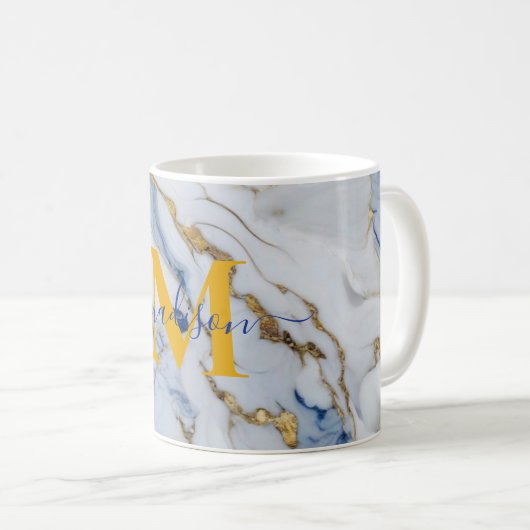 Mug Elégant bleu blanc maïs doré marbre granit (Devant droit)