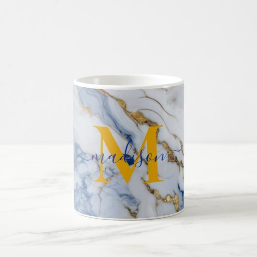 Mug Elégant bleu blanc maïs doré marbre granit (Centre)