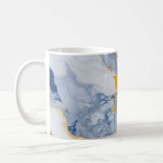 Mug Elégant bleu blanc maïs doré marbre granit (Gauche)