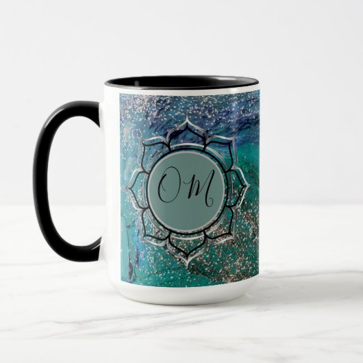 Mug Élégant bleu brillant OM Lotus (Gauche)