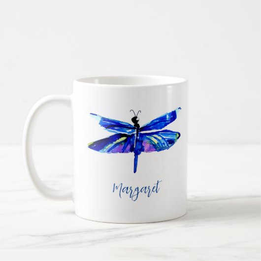 Mug Elégant bleu Dragonfly Peint à la main Aquarelle (Gauche)