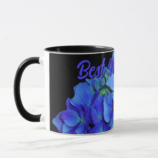 Mug Elégant bleu floral bleu rose hydrangée bleue (Gauche)