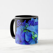 Mug Elégant bleu floral bleu rose hydrangée bleue (Devant gauche)