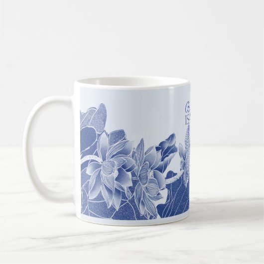 Mug Élégant bleu Lotus Fleurs Mariage Cadeau (Gauche)