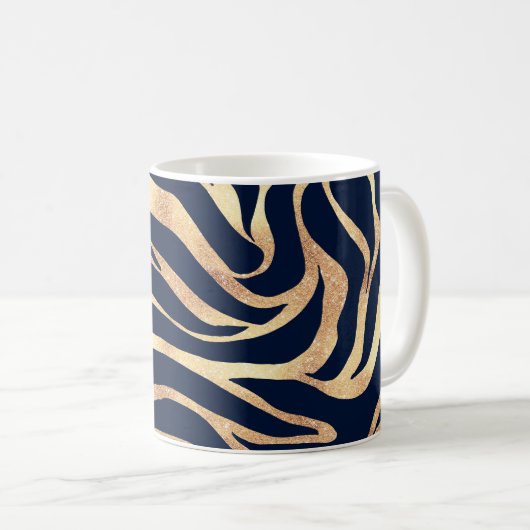 Mug Elégant bleu marine Gold Zebra Imprimer (Devant droit)