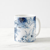 Mug Elégant bleu orageux aquarelle florale (Devant droit)