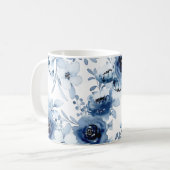 Mug Elégant bleu orageux aquarelle florale (Devant gauche)