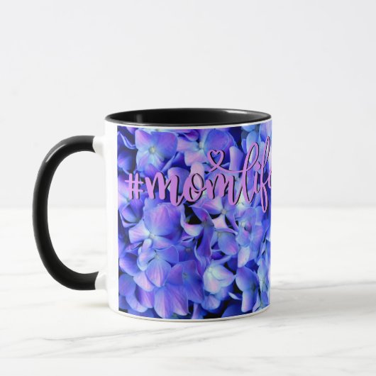 Mug Élégant bleu violet clair magenta hydrangée floral (Gauche)