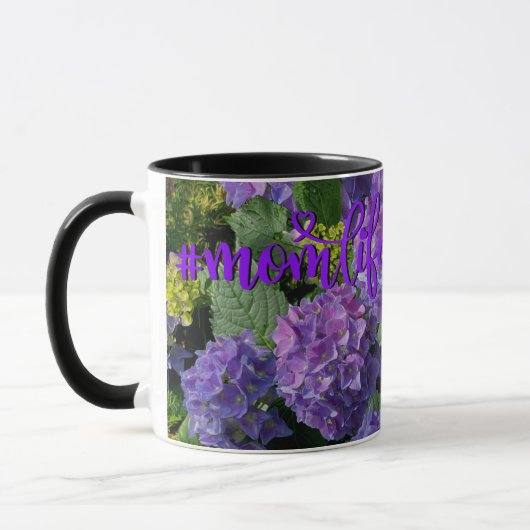 Mug Elégant bleu violet magenta vert hydrangée florale (Gauche)