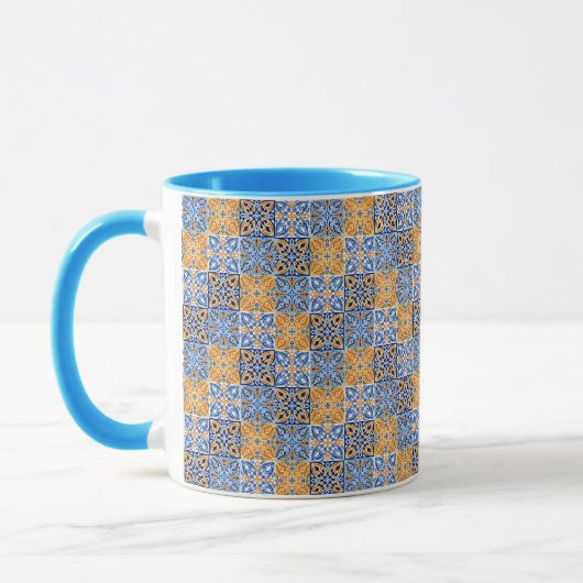 Mug Elegant blue& brow yellow Italian  pattern  (Gauche)