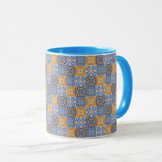 Mug Elegant blue& brow yellow Italian  pattern  (Devant droit)