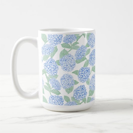 Mug Elegant Blue Green Hydrangea Preppy (Gauche)
