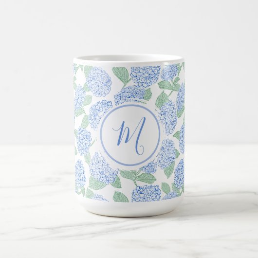 Mug Elegant Blue Green Hydrangea Preppy Personalised (Centre)